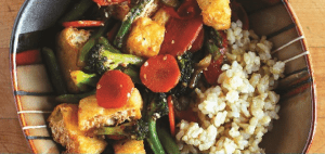 Tofu, Asparagus and Red Pepper Stir-Fry with Quinoa